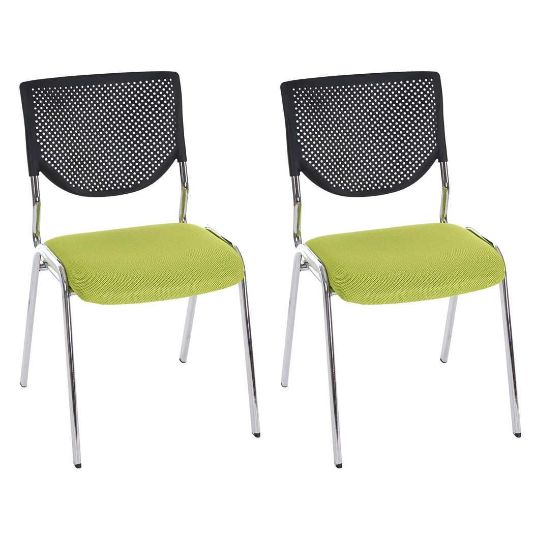 Lot de 2 Chaises Visiteur NAPOLI, Fonctionnelles et Commodes, Structure Métallique, Vert et Piétement Chromé