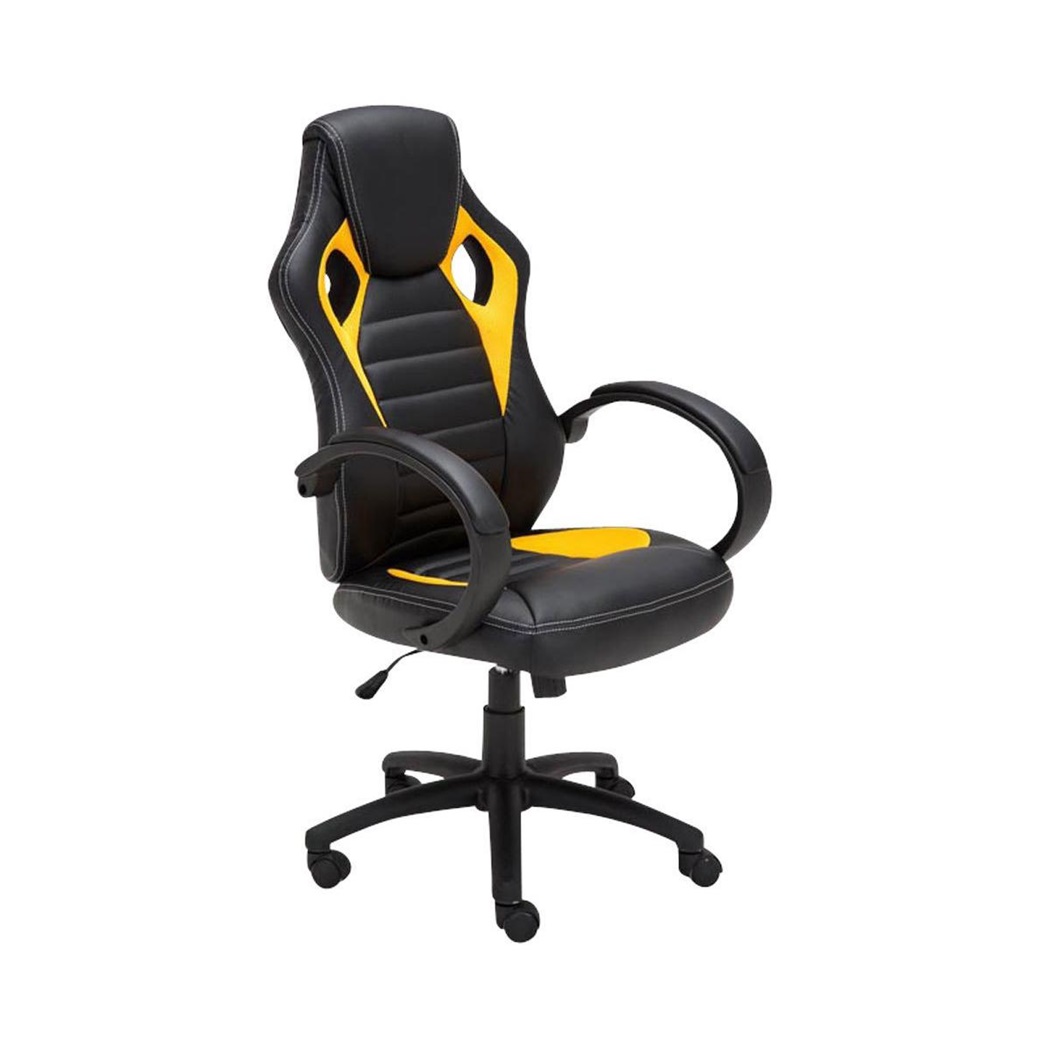 Fauteuil Gamer ASCARI, Design Sportif et Grand Confort, Cuir et Tissu, Noir et Jaune