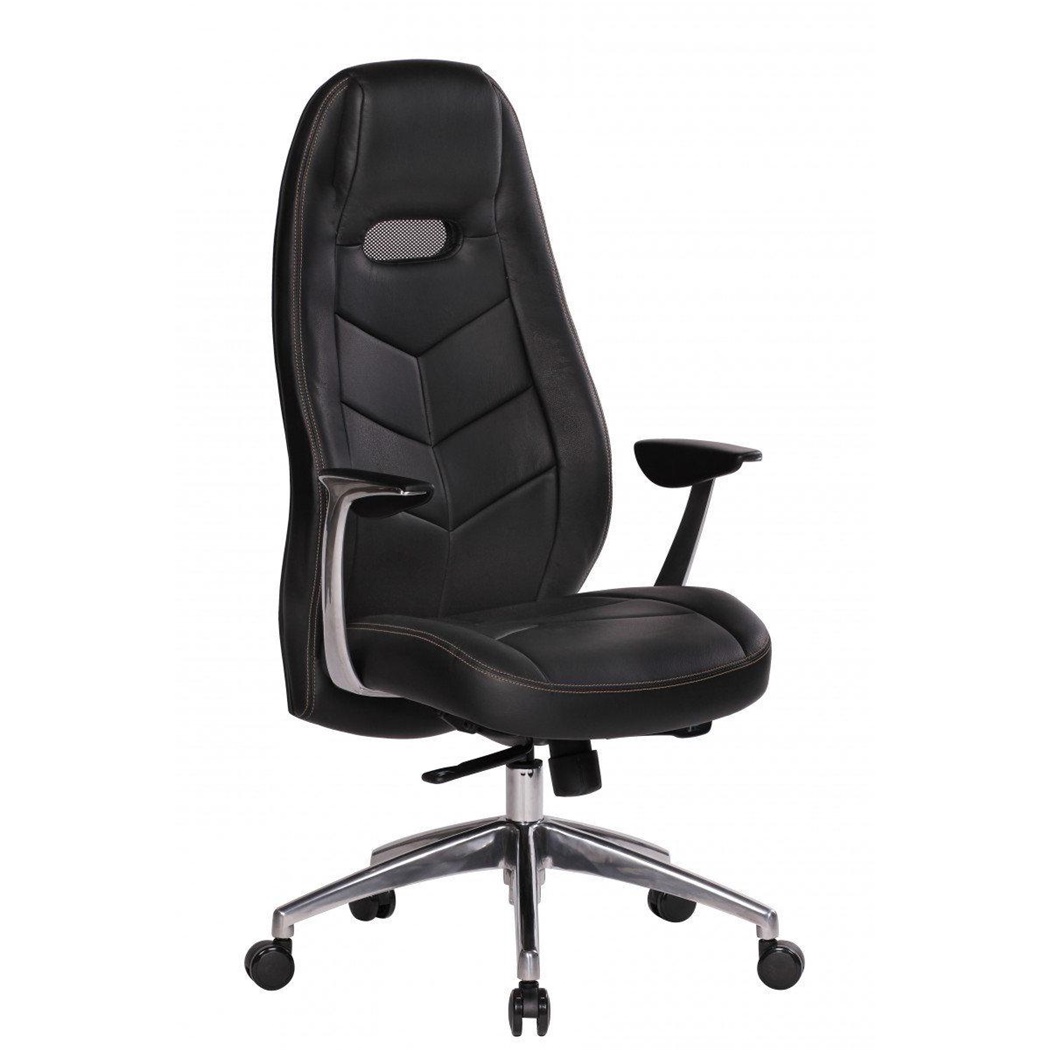 Fauteuil Gamer FANGIO, Design Sportif Exclusif tapissé en Cuir Authentique, Noir