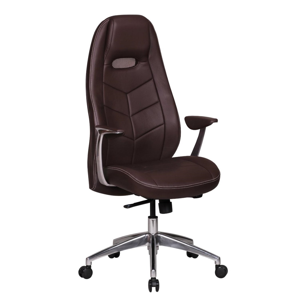 Fauteuil Gamer FANGIO, Design Sportif Exclusif tapissé en Cuir Authentique, Marron