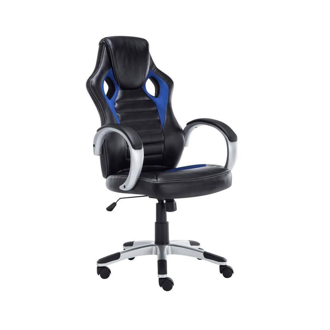 Fauteuil Gamer ASCARI PRO, Design Sportif et Grand Confort, Cuir et Tissu, Noir et Bleu