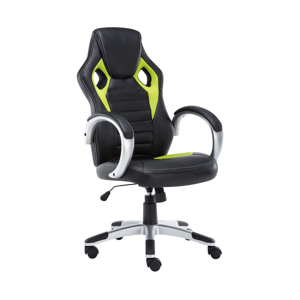 Fauteuil Gamer ASCARI PRO, Design Sportif et Grand Confort, Cuir et Tissu, Noir et Vert