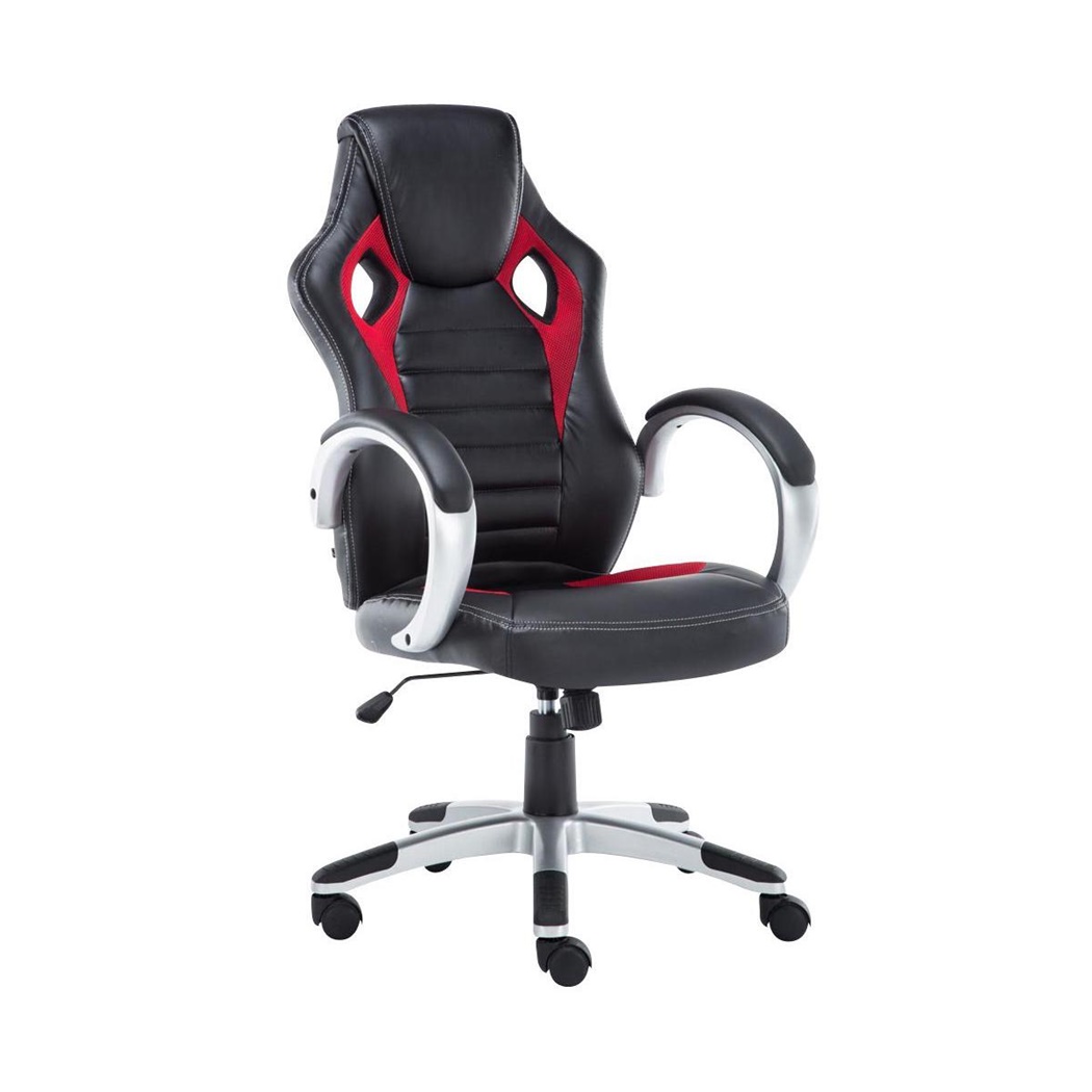 Fauteuil Gamer ASCARI PRO, Design Sportif et Grand Confort, Cuir et Tissu, Noir et Rouge