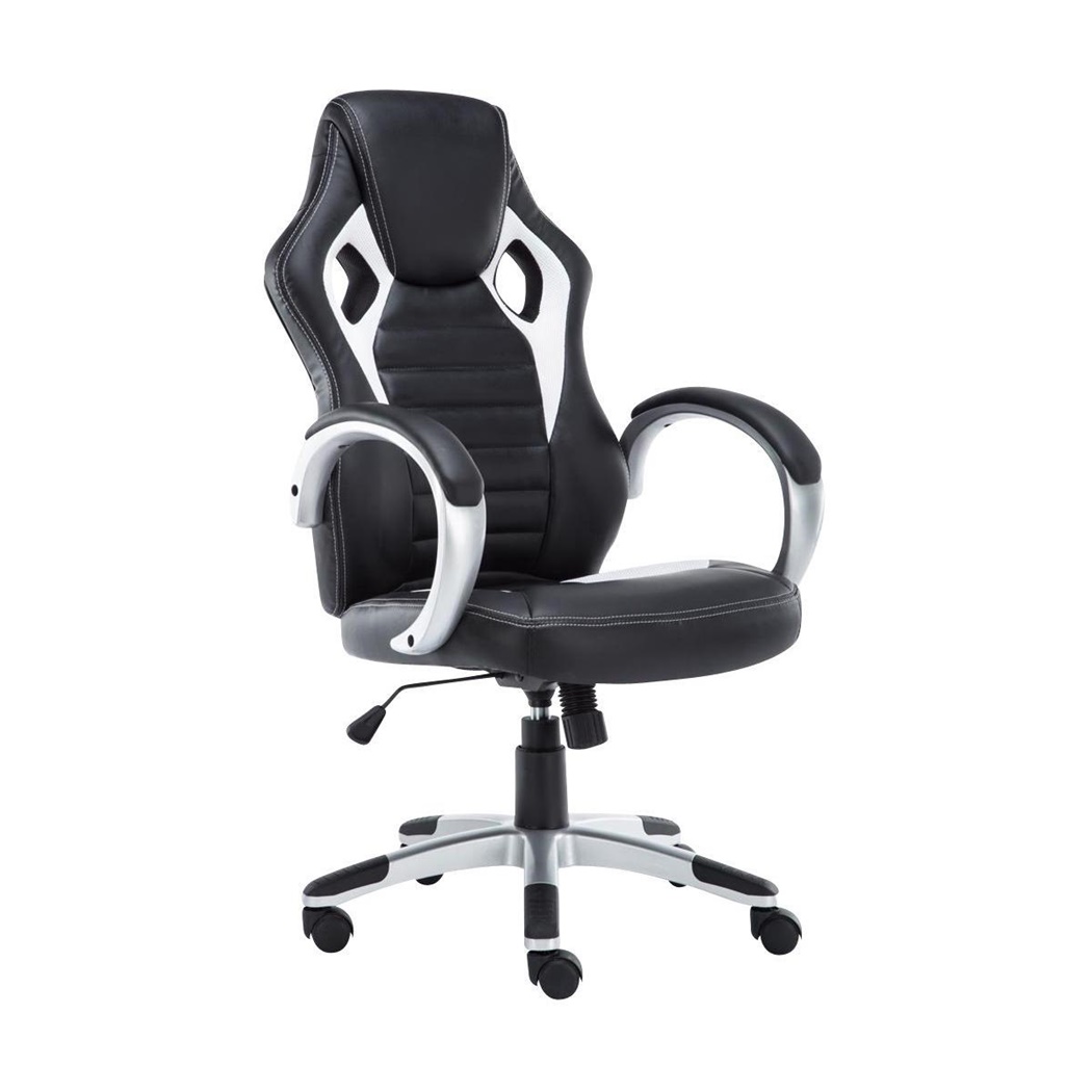 Fauteuil Gamer ASCARI PRO, Design Sportif et Grand Confort, Cuir et Tissu, Noir et Blanc