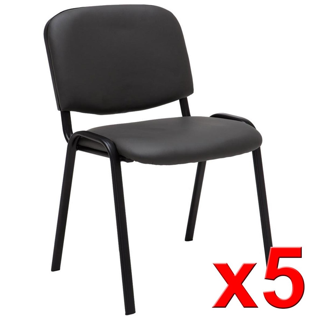 Lot de 5 chaises visiteur MOBY CUIR, Commode et Pratique, Prix Incroyable, Gris et Piétement Noir