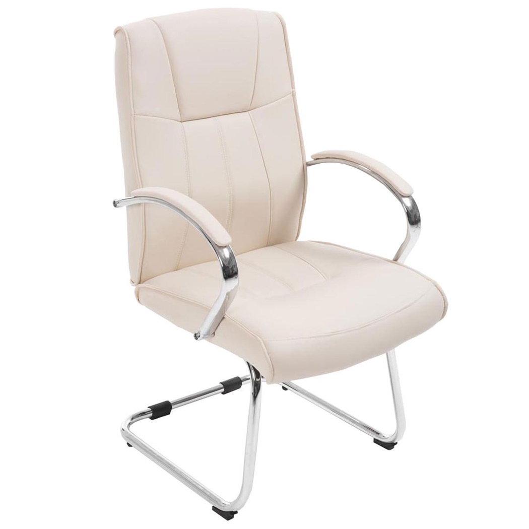 Chaise de réunion BORAU avec Accoudoirs, Structure Métallique, Grand Rembourrage, Cuir, Crème