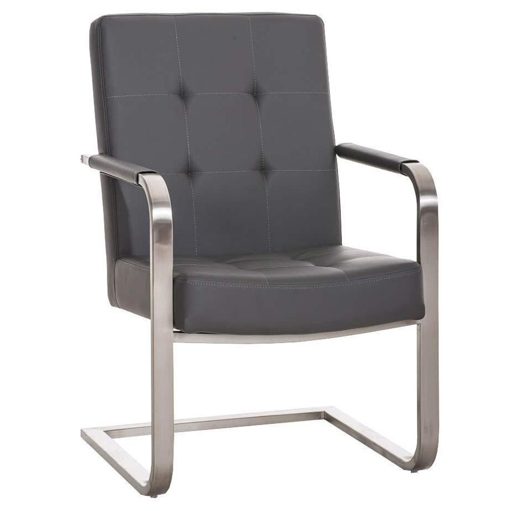 Chaise visiteur MORGAN CUIR, Structure en Acier Inoxydable et Grand Rembourrage, Gris