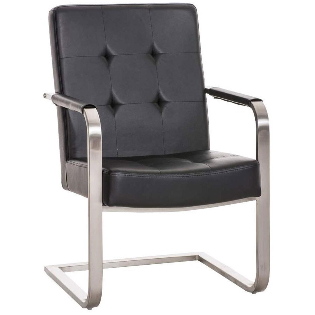 Chaise visiteur MORGAN CUIR, Structure en Acier Inoxydable et Grand Rembourrage, Noir