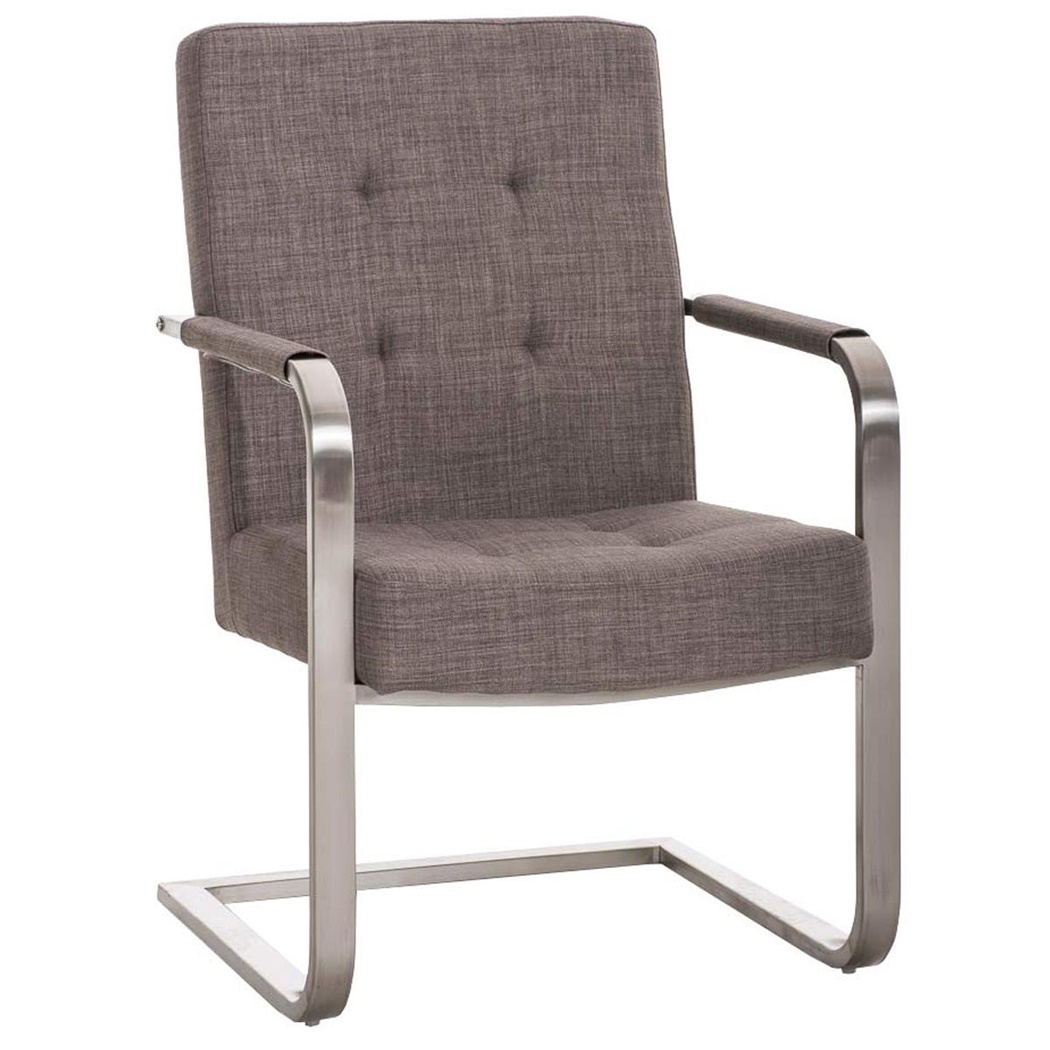 Chaise visiteur MORGAN TISSU, Structure en Acier Inoxydable et Grand Rembourrage, Gris clair