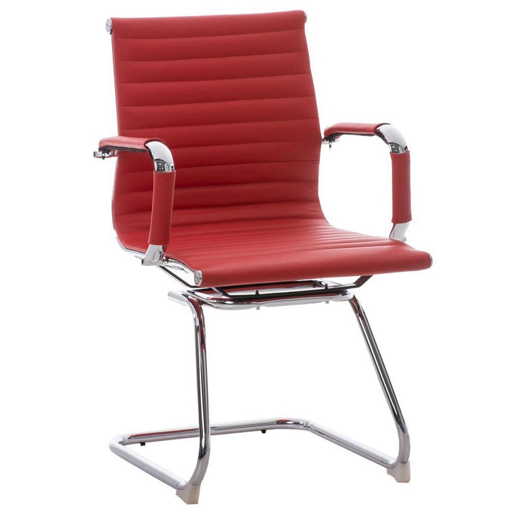 Chaise visiteur CAMERON, Ergonomique, Grand Design, en Cuir authentique, Rouge