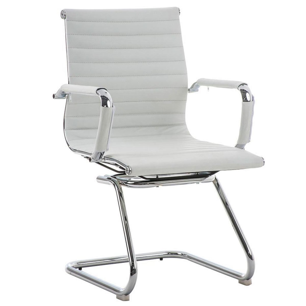 Chaise visiteur CAMERON, Ergonomique, Grand Design, en Cuir authentique, Blanc