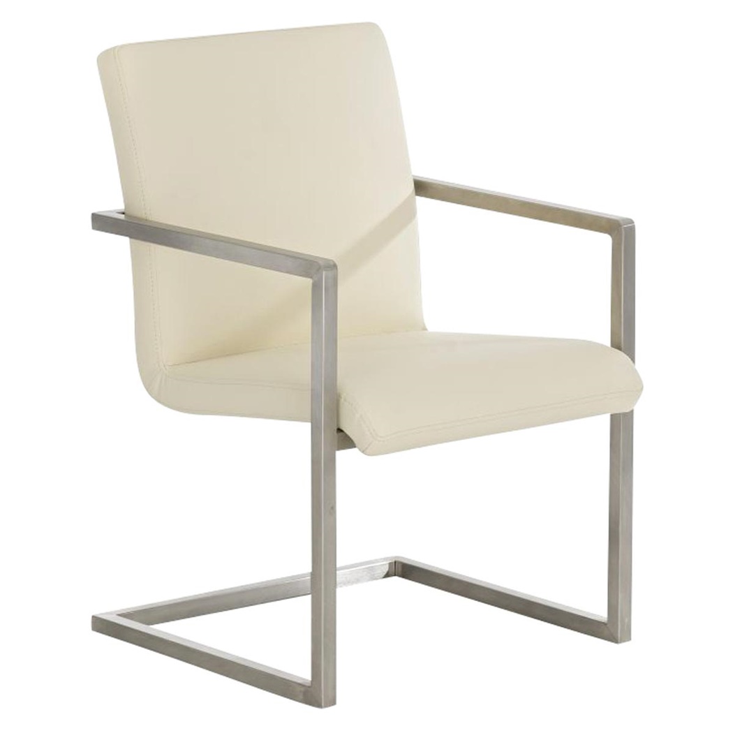 Chaise visiteur OWEN, Structure en Acier Inoxyidable, Design Exclusif, Revêtement en Cuir, Crème