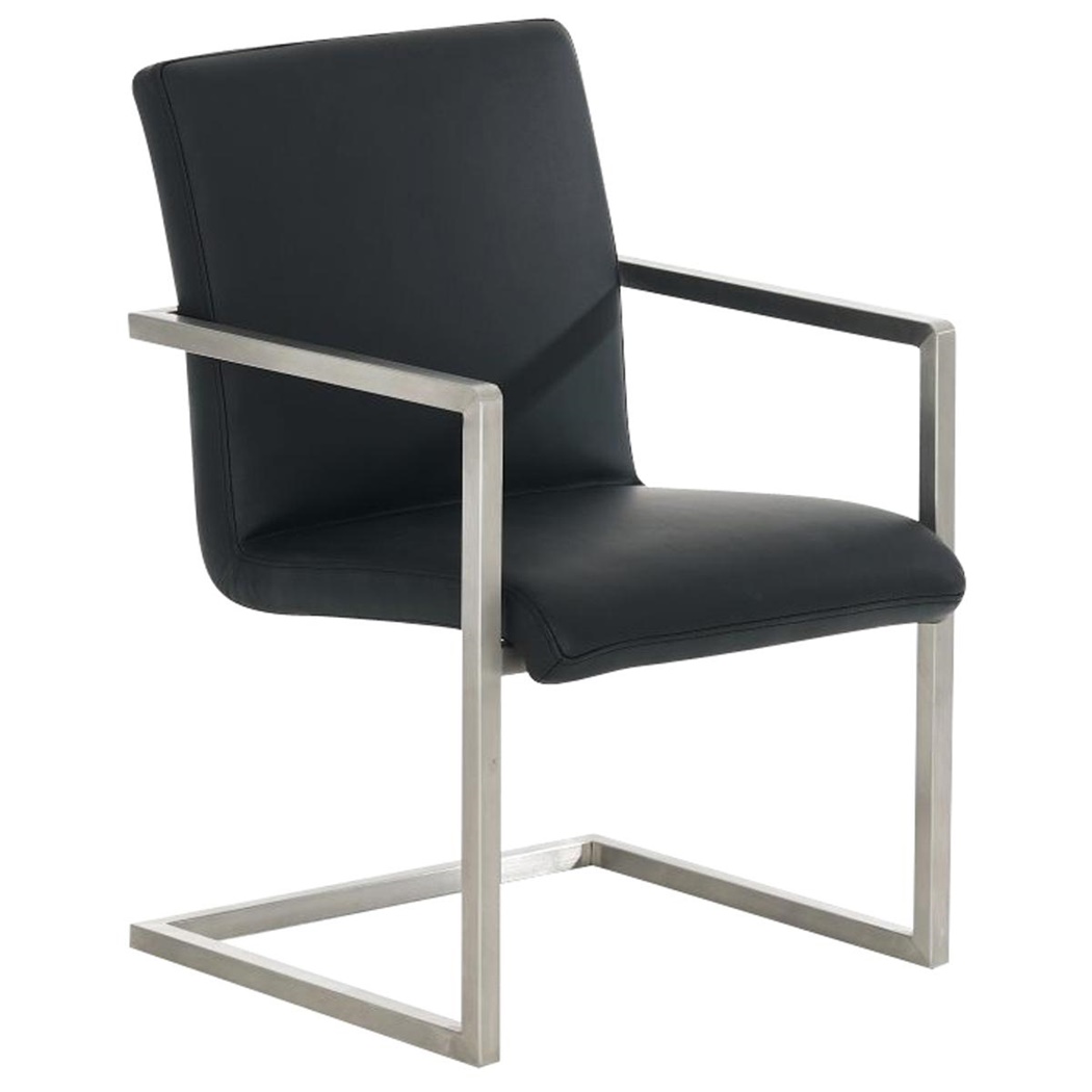 Chaise visiteur OWEN, Structure en Acier Inoxyidable, Design Exclusif, Revêtement en Cuir, Noir