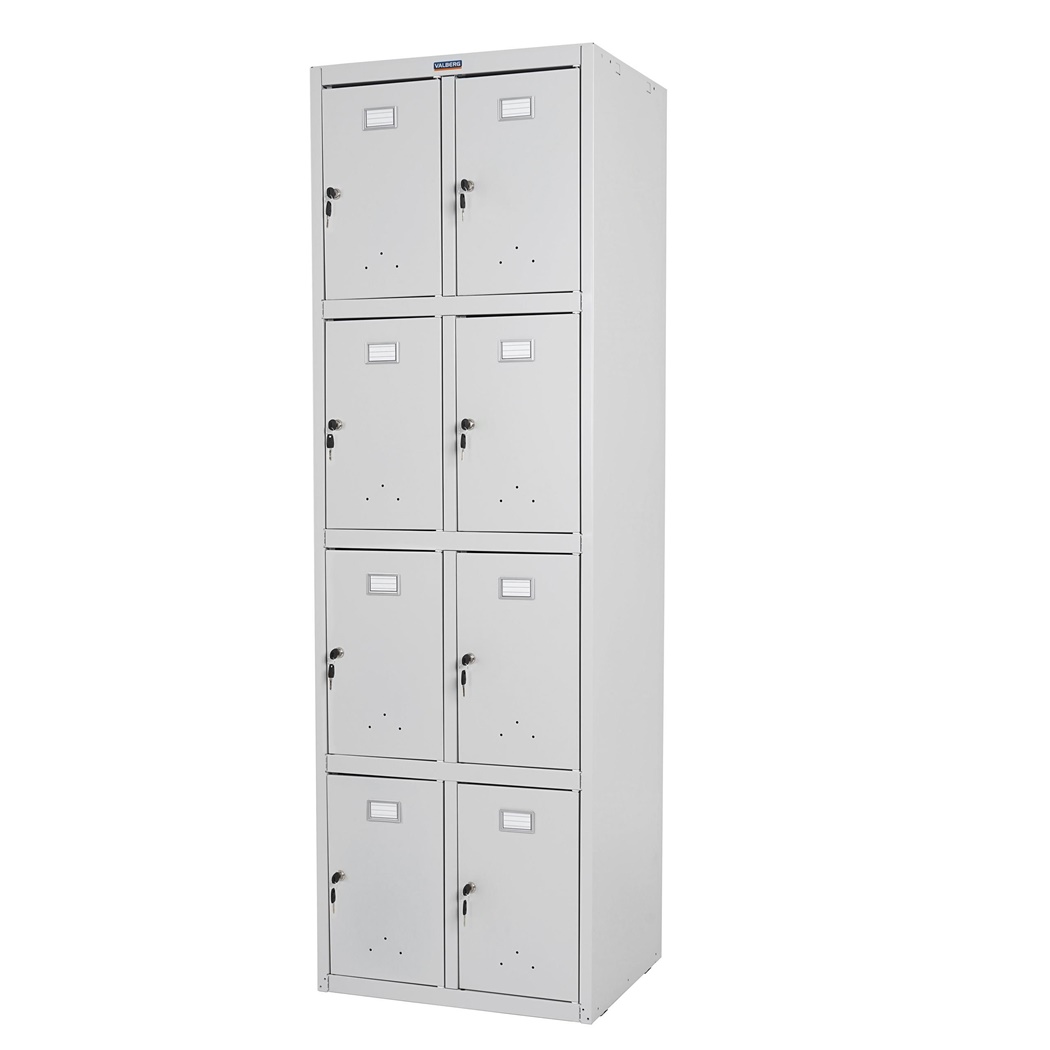 Meuble Casier BERIT 8 PORTES, 183x58x50 cm, en Acier,  Gris Clair