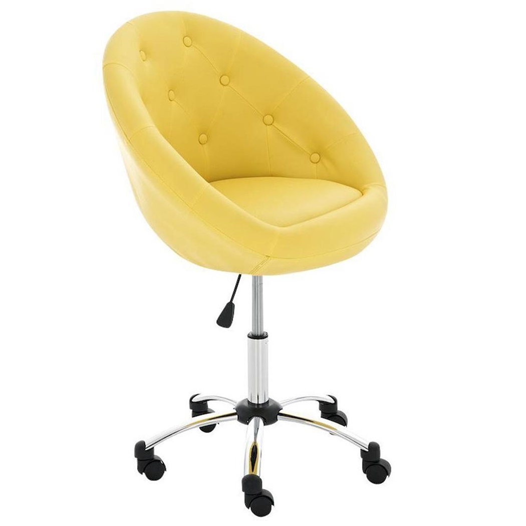 Chaise Design VIENNE, Grand Rembourrage, structure métallique, en cuir, jaune