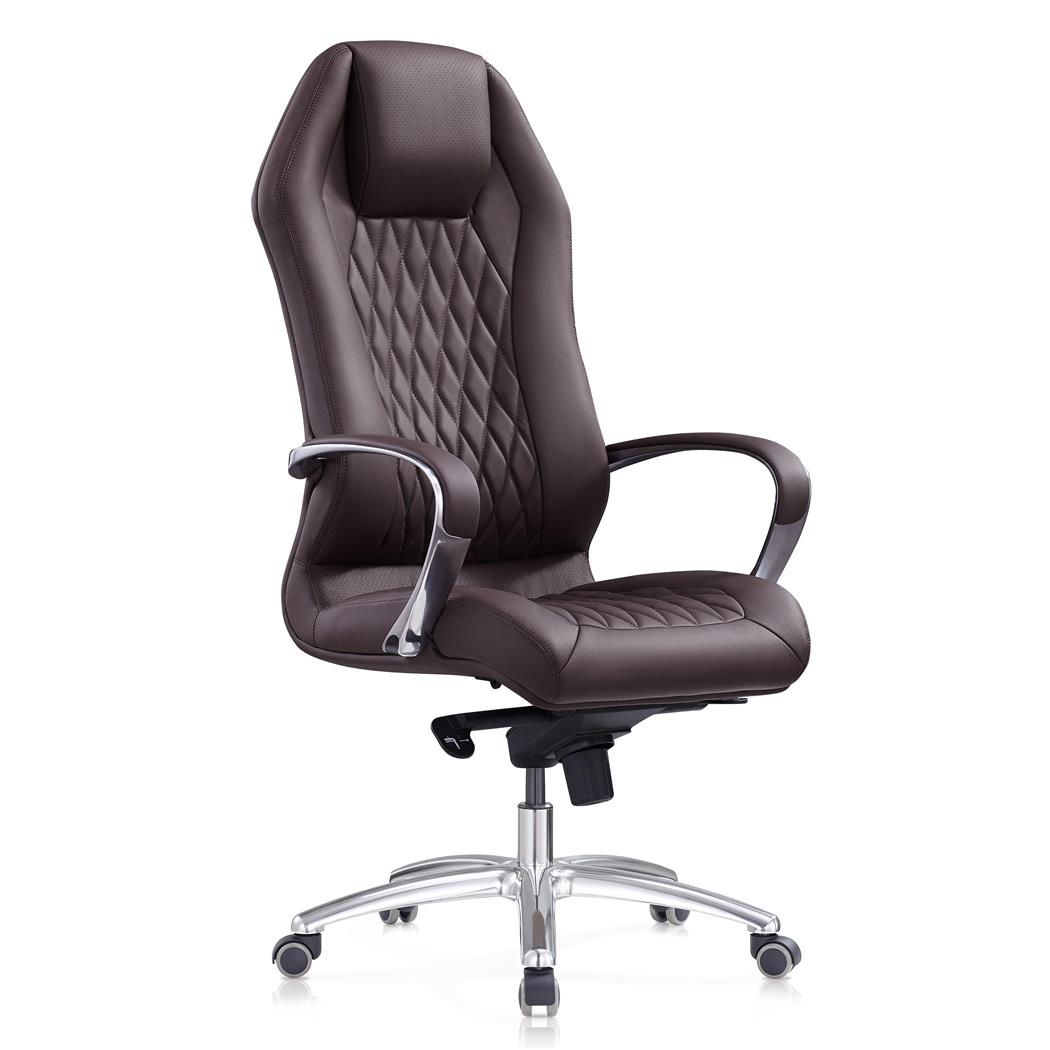 Fauteuil Ergonomique BATURA, Design Magnifique, Revêtement en Cuir Authentique, Marron Foncé