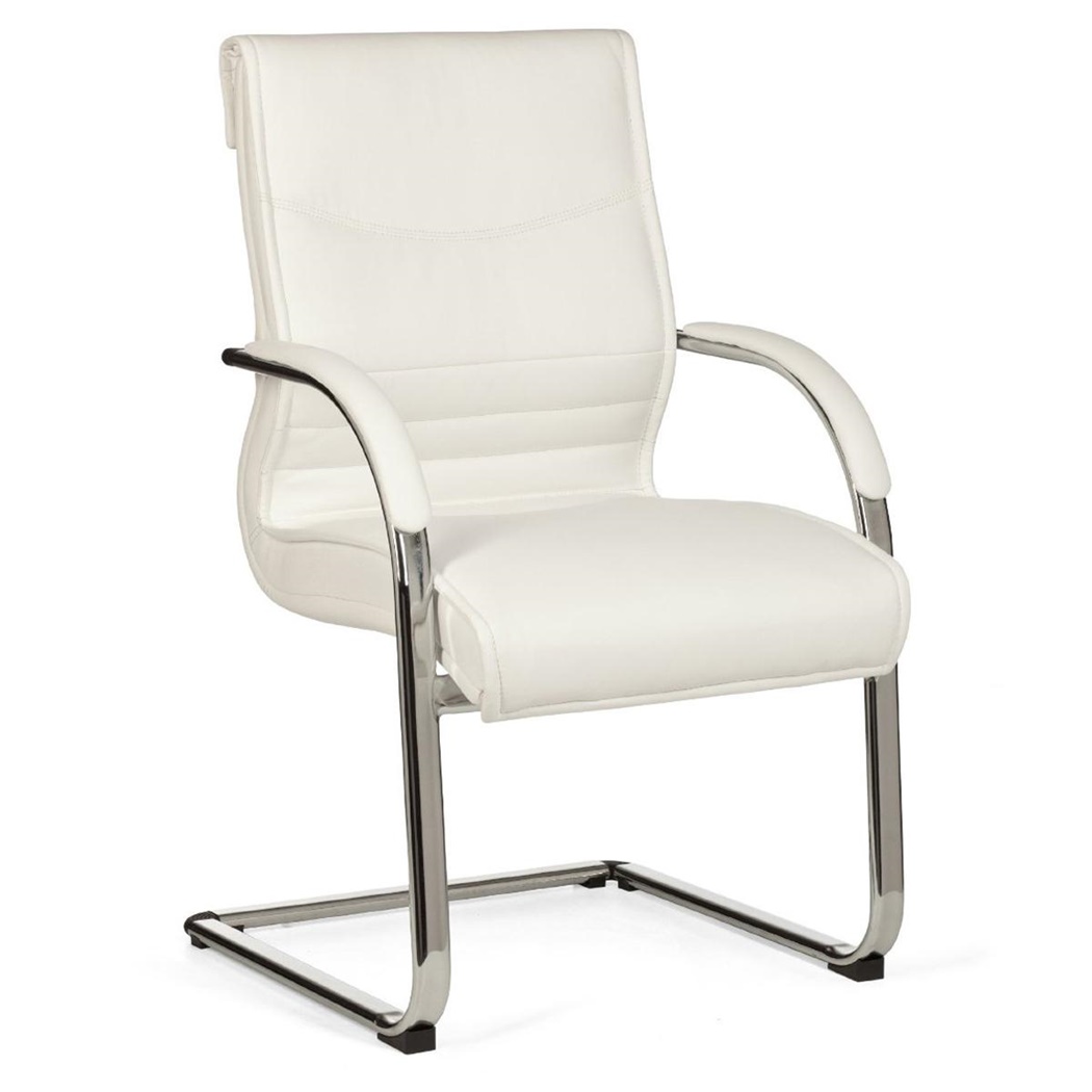 Chaise visiteur Ergonomique PINDO, Grand Rembourrage, Design Élégant, en Cuir, Blanc