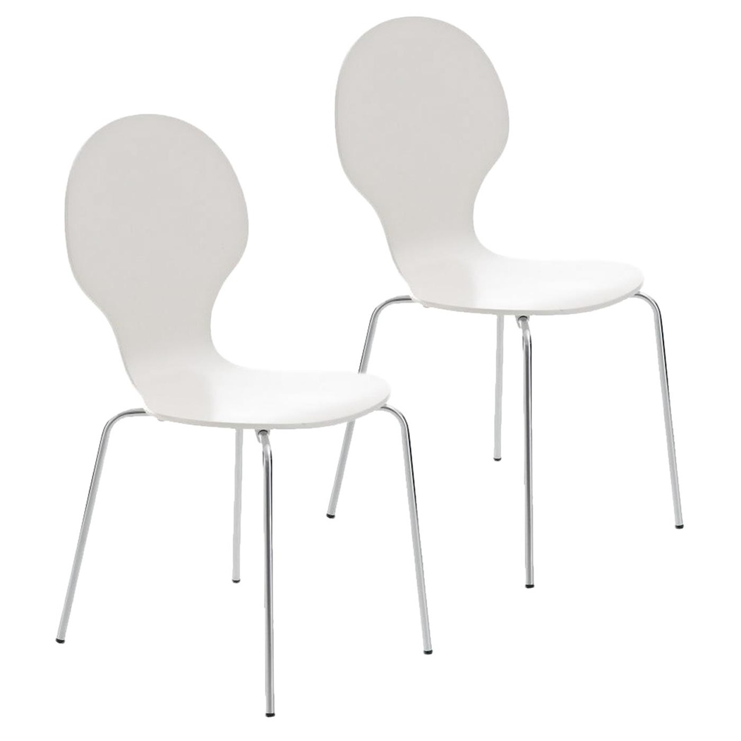 Lot de 2 Chaises visiteur CARVALLO, Structure Métallique, Empilables, Blanc