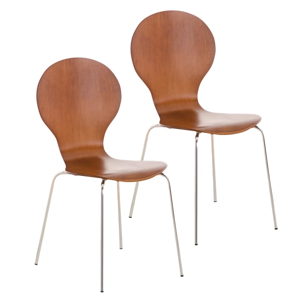 Lot de 2 Chaises visiteur CARVALLO, Structure Métallique, Empilables, Marron Cerisier