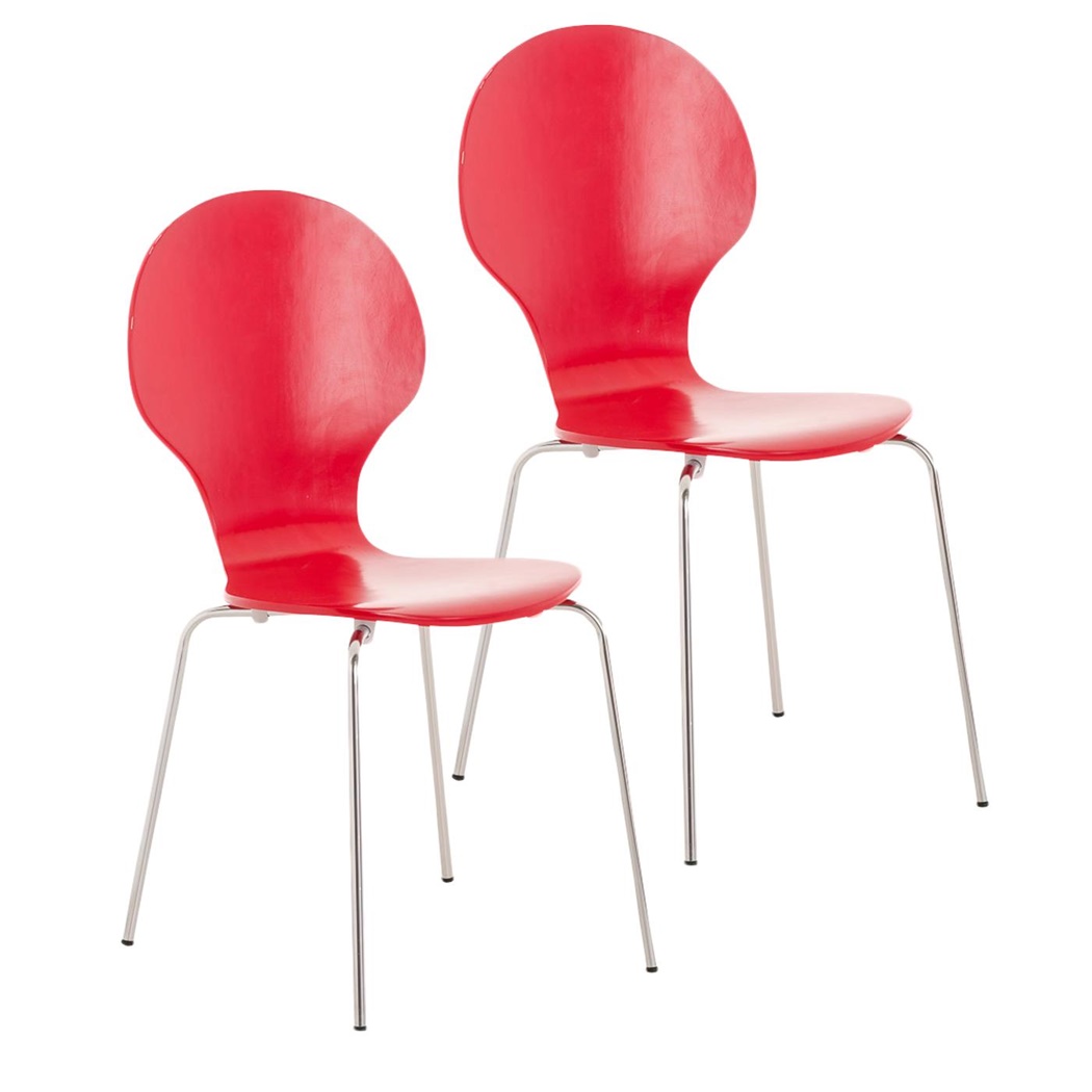 Lot de 2 Chaises visiteur CARVALLO, Structure Métallique, Empilables, Rouge