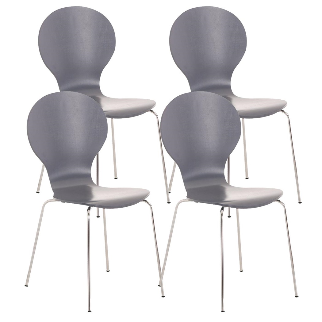 Lot de 4 Chaises visiteur CARVALLO, Structure Métallique, Empilables, Gris