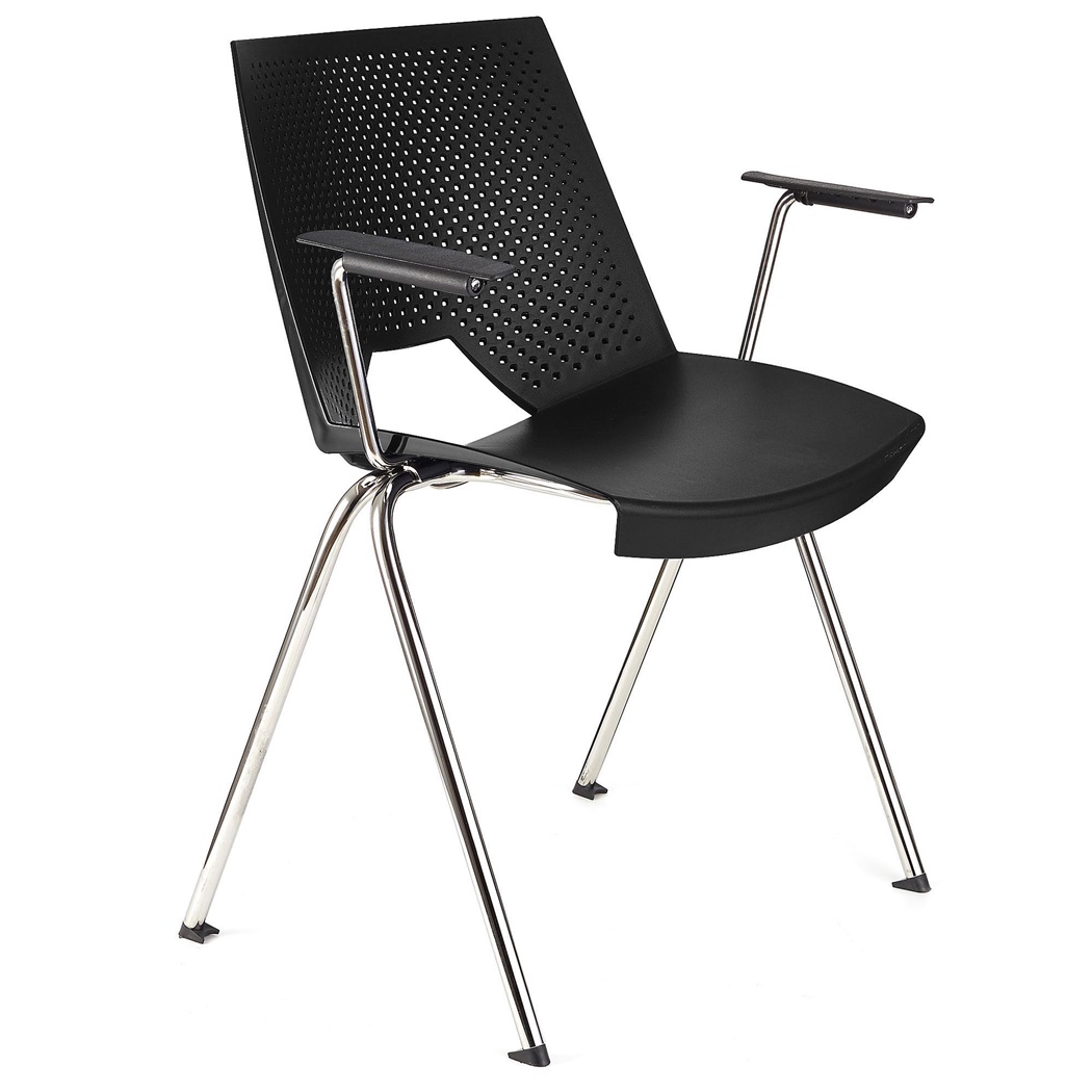 Chaise visiteur ENZO AVEC ACCOUDOIRS, Commode et Pratique, Empilable, Noir