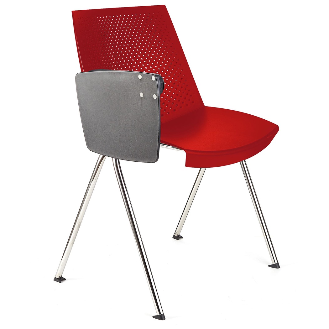 Chaise visiteur ENZO AVEC TABLETTE, Commode et Pratique, Empilable, Rouge