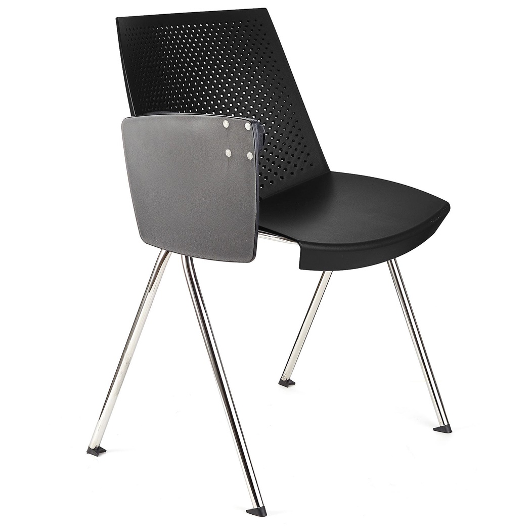 Chaise visiteur ENZO AVEC TABLETTE, Commode et Pratique, Empilable, Noir