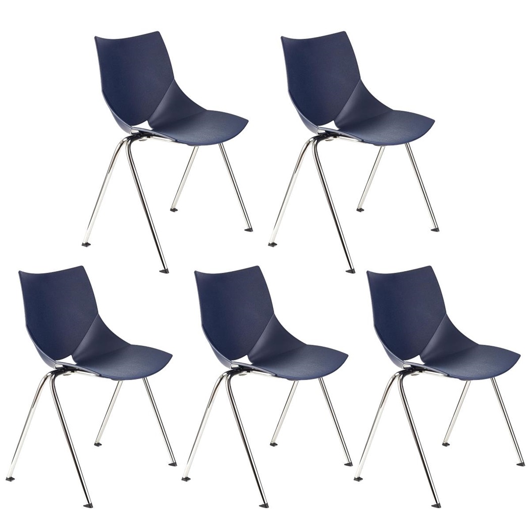 Lot de 5 Chaises de réunion AMIR, Commodes et Pratiques, Empilables, Bleu