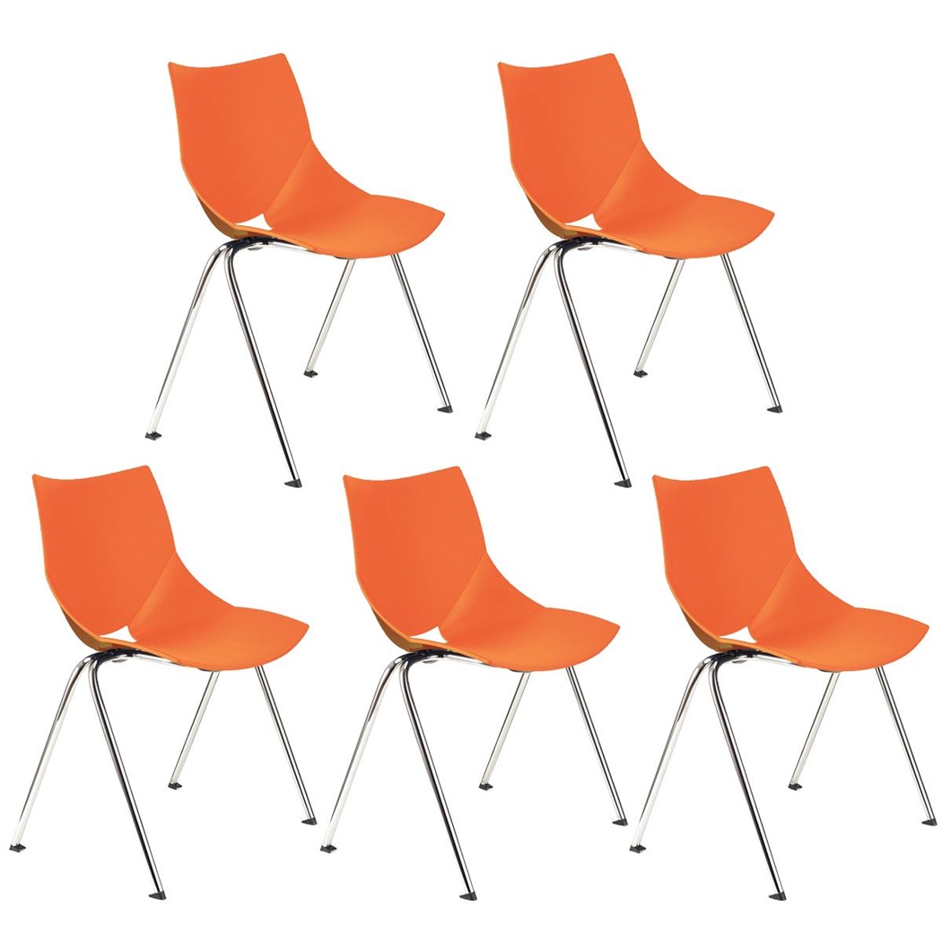 Lot de 5 Chaises de réunion AMIR, Commodes et Pratiques, Empilables, Orange