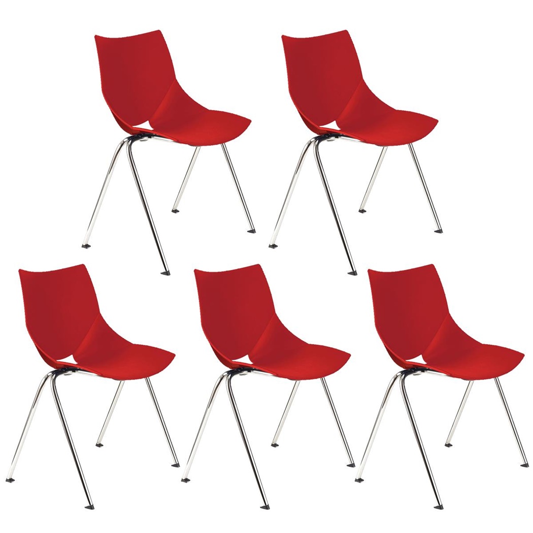 Lot de 5 Chaises de réunion AMIR, Commodes et Pratiques, Empilables, Rouge