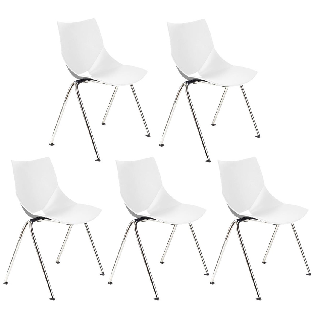 Lot de 5 Chaises de réunion AMIR, Commodes et Pratiques, Empilables, Blanc