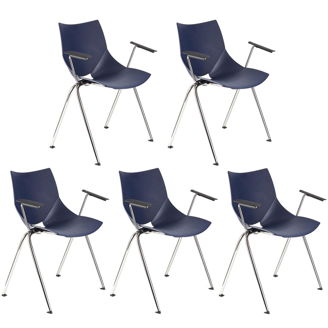 Lot de 5 Chaises de réunion AMIR AVEC ACCOUDOIRS, Commodes et Pratiques, Empilables, Bleu