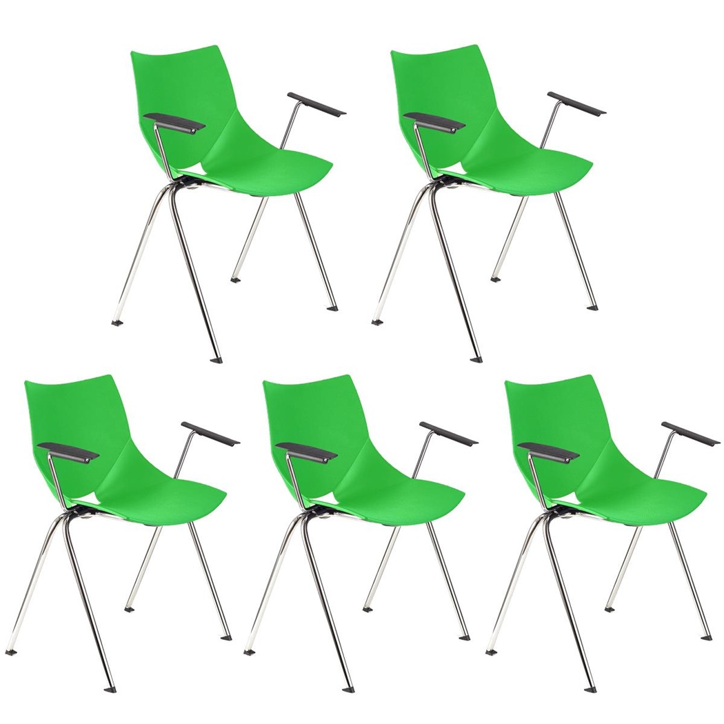 Lot de 5 Chaises de réunion AMIR AVEC ACCOUDOIRS, Commodes et Pratiques, Empilables, Vert