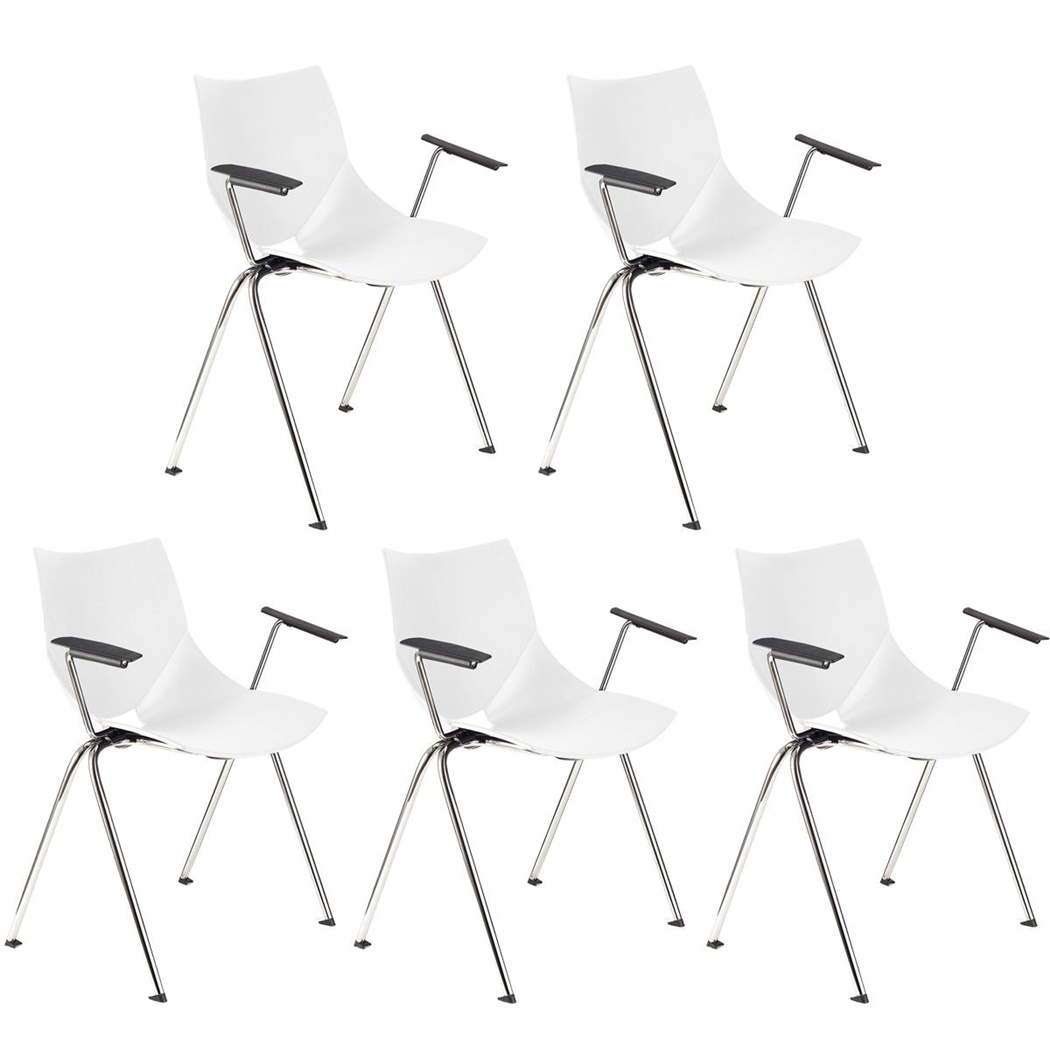 Lot de 5 Chaises de réunion AMIR AVEC ACCOUDOIRS, Commodes et Pratiques, Empilables, Blanc