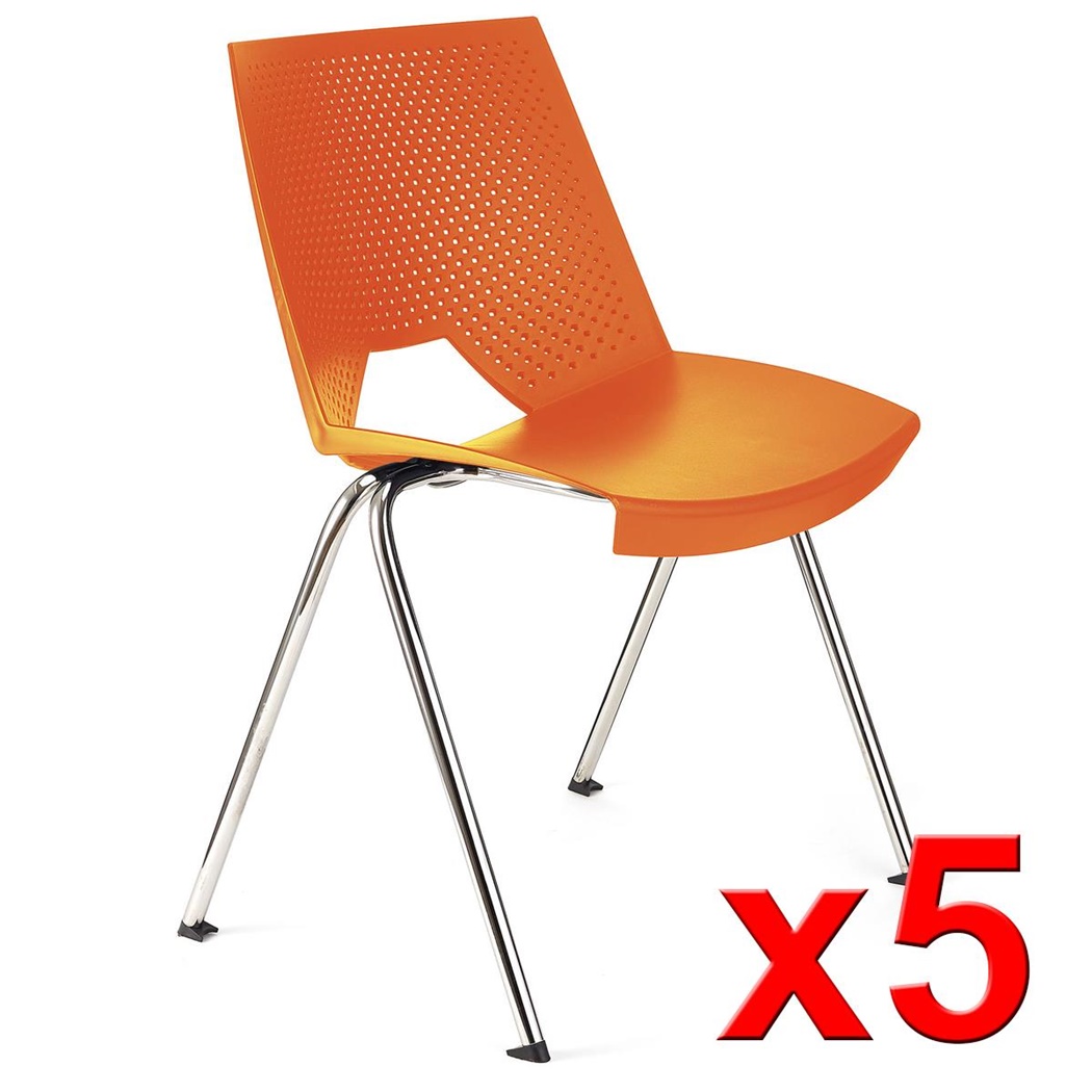 Lot de 5 Chaises visiteur ENZO, Commodes et Pratiques, Empilables, Orange