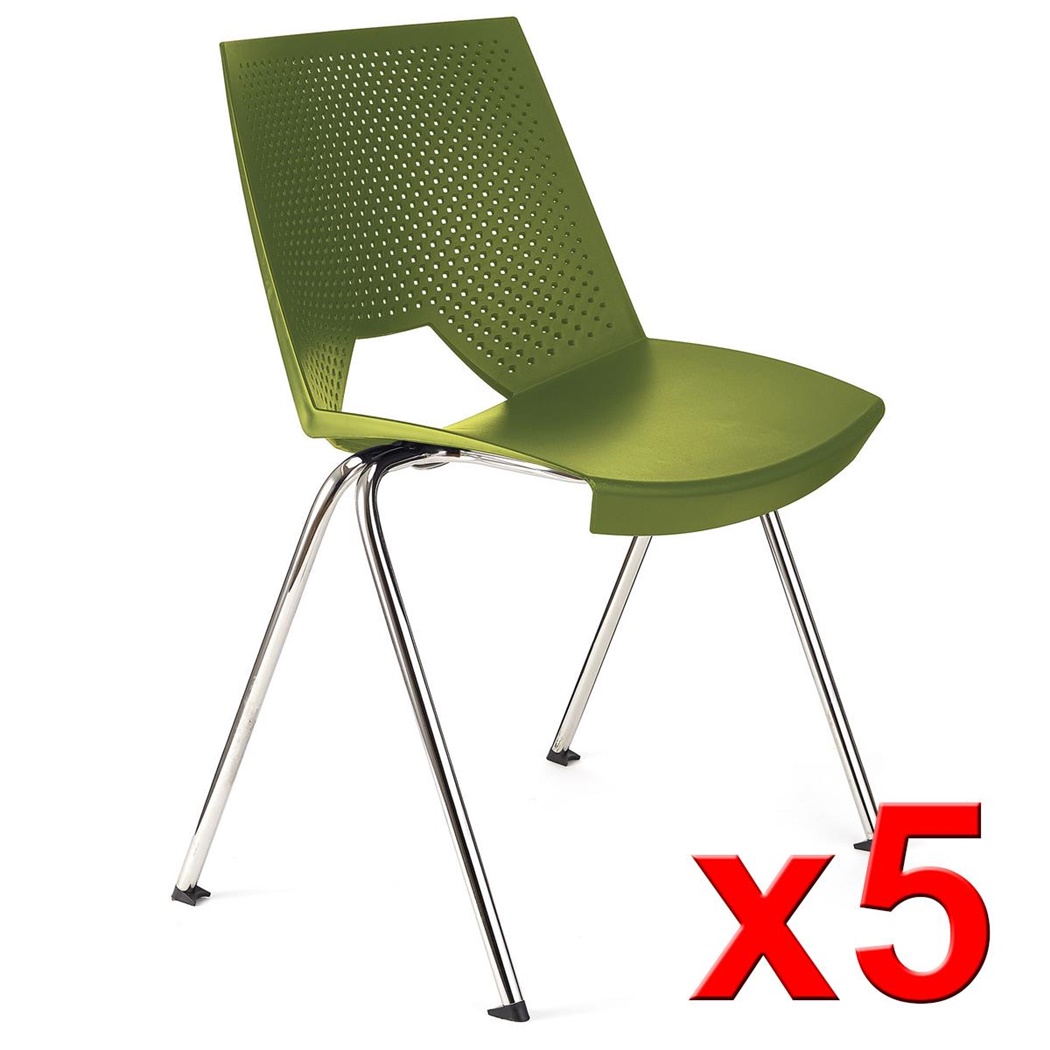 Lot de 5 Chaises visiteur ENZO, Commodes et Pratiques, Empilables, Vert