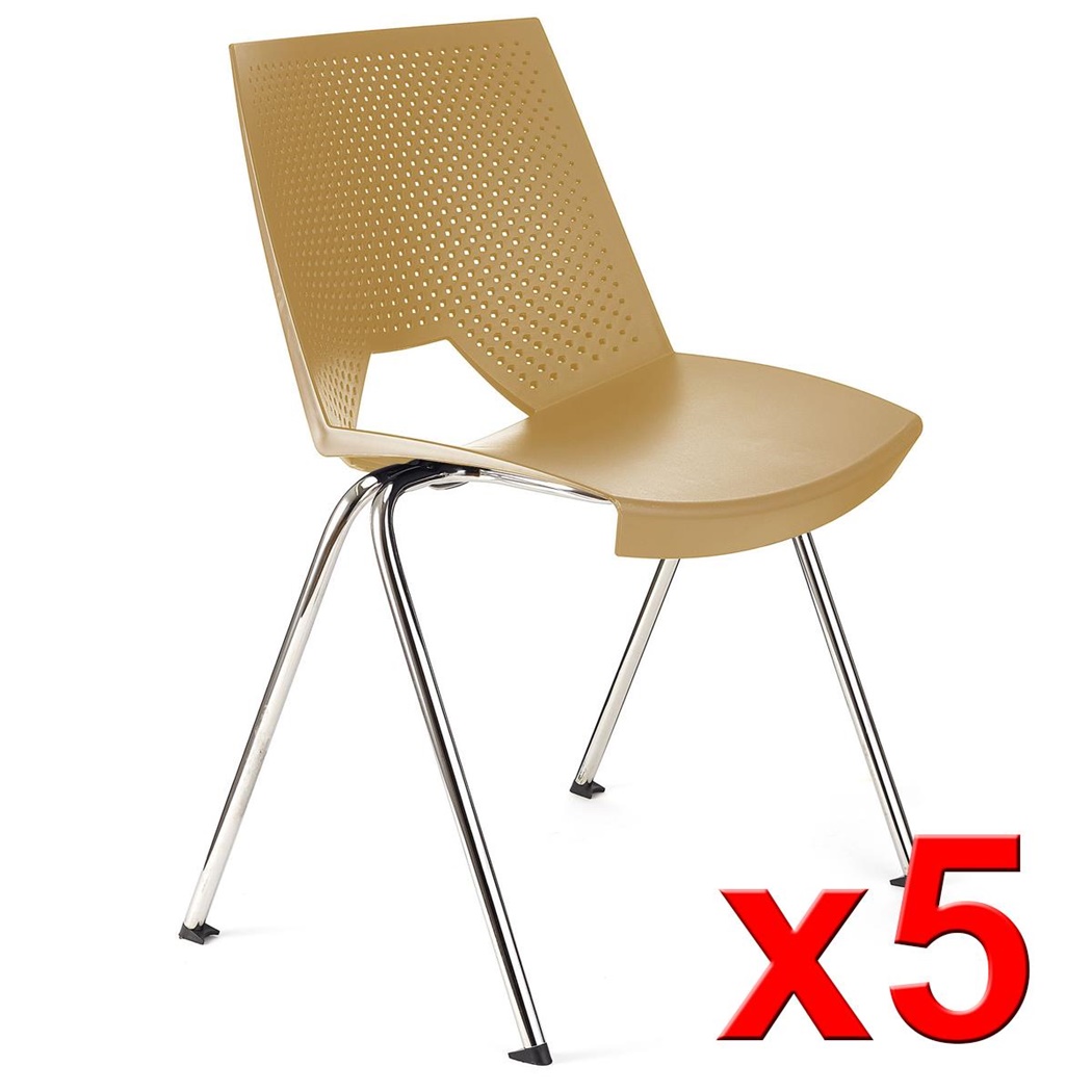 Lot de 5 Chaises visiteur ENZO, Commodes et Pratiques, Empilables, Beige