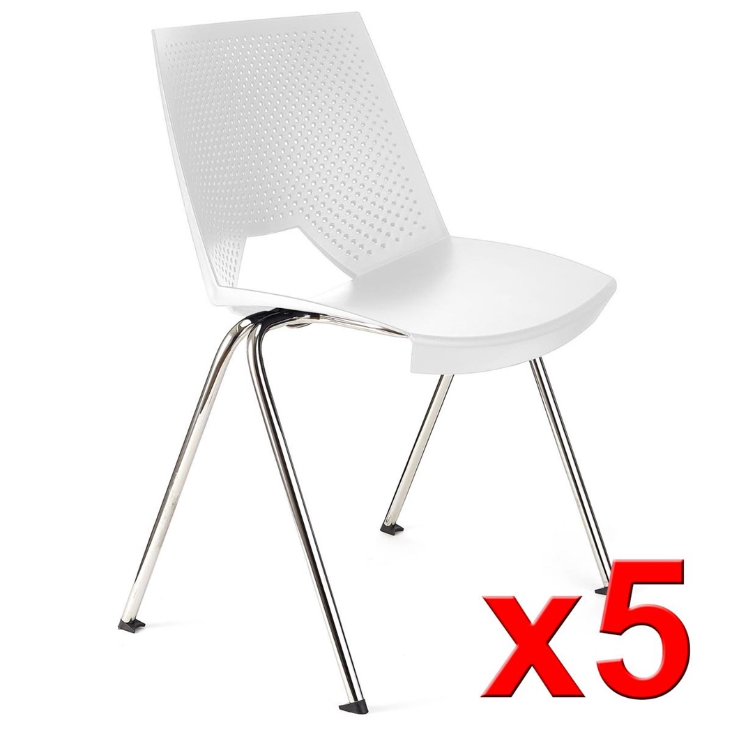 Lot de 5 Chaises visiteur ENZO, Commodes et Pratiques, Empilables, Blanc