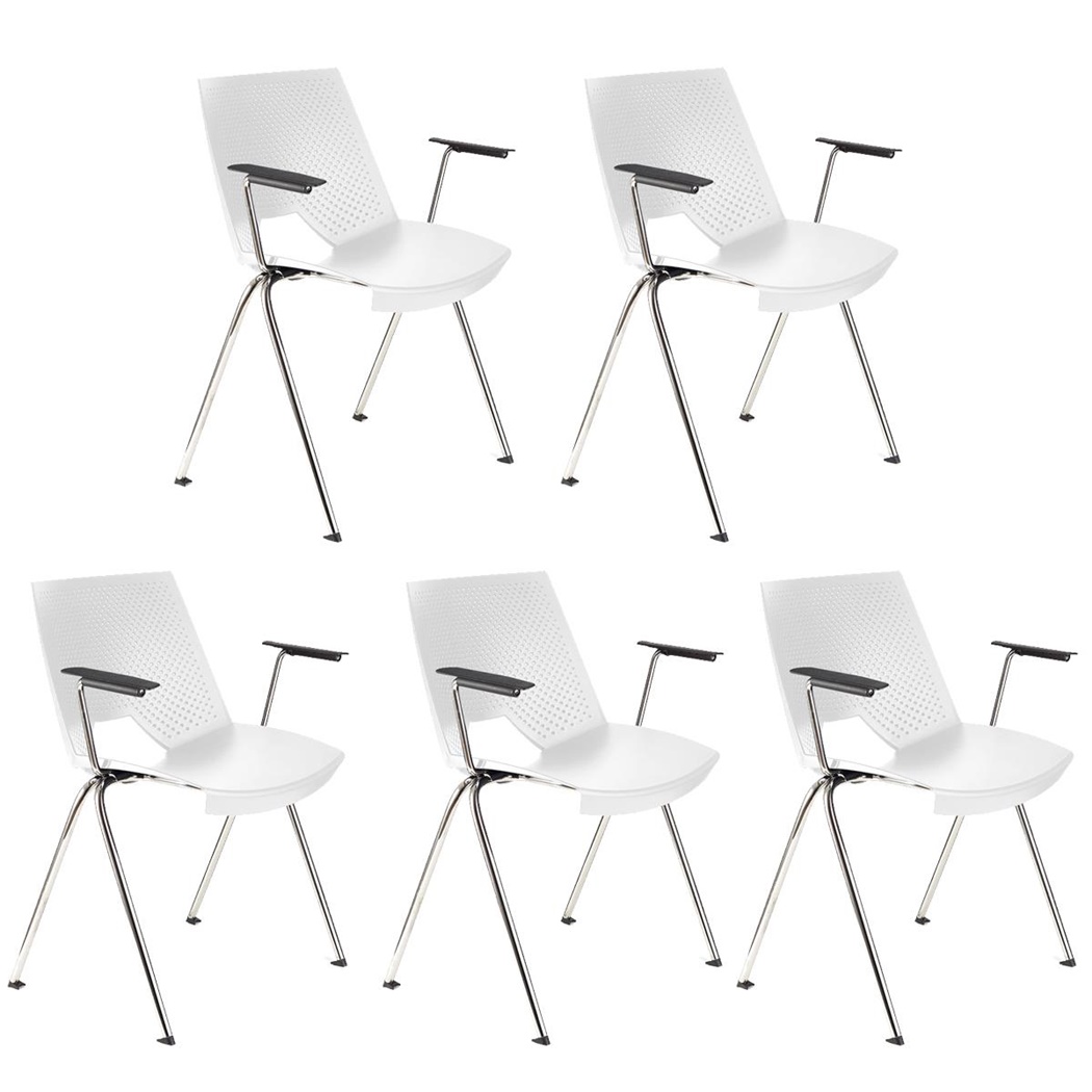 Lot de 5 Chaises visiteur ENZO AVEC ACCOUDOIRS, Commodes et Pratiques, Empilables, Blanc