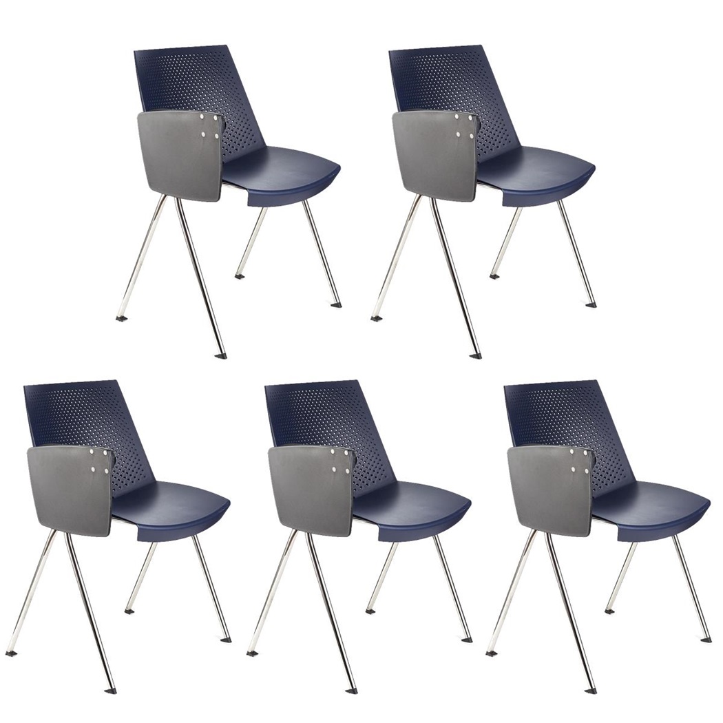 Lot de 5 Chaises visiteur ENZO AVEC TABLETTE, Commodes et Pratiques, Empilables, Bleu