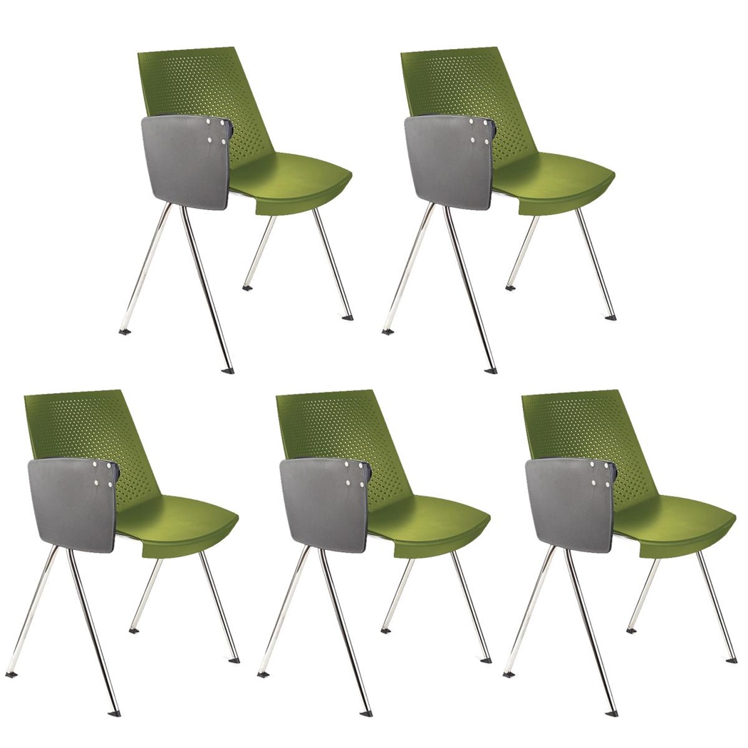 Lot de 5 Chaises visiteur ENZO AVEC TABLETTE, Commodes et Pratiques, Empilables, Vert