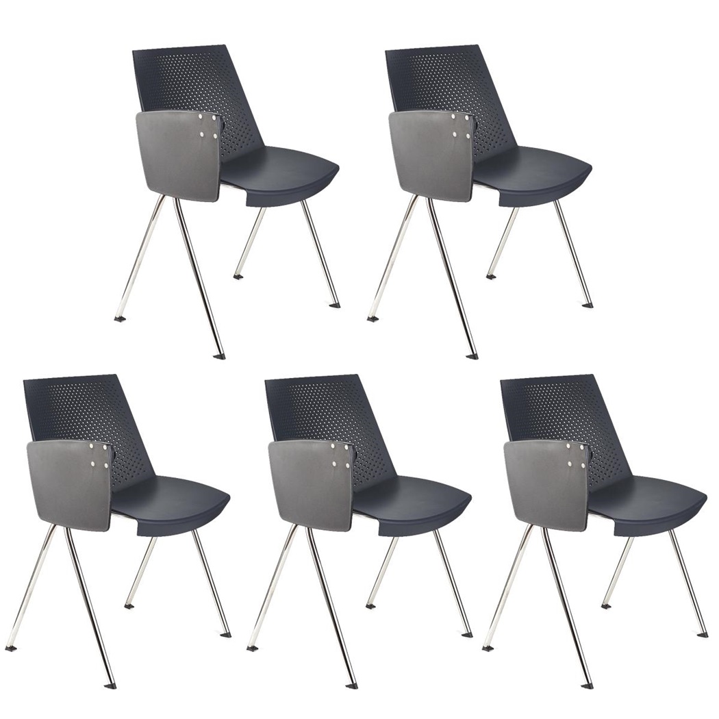 Lot de 5 Chaises visiteur ENZO AVEC TABLETTE, Commodes et Pratiques, Empilables, Gris