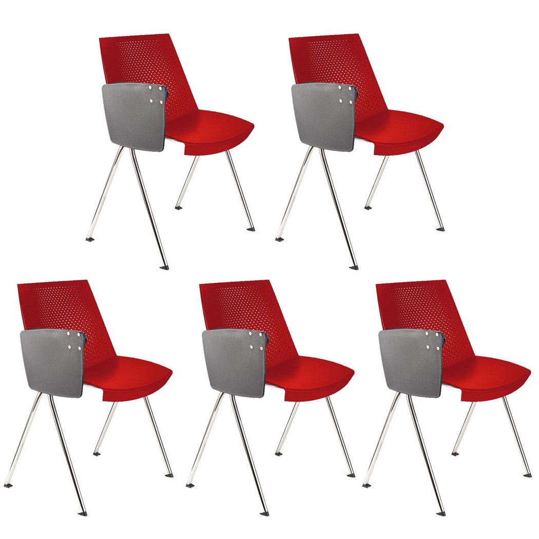 Lot de 5 Chaises visiteur ENZO AVEC TABLETTE, Commodes et Pratiques, Empilables, Rouge