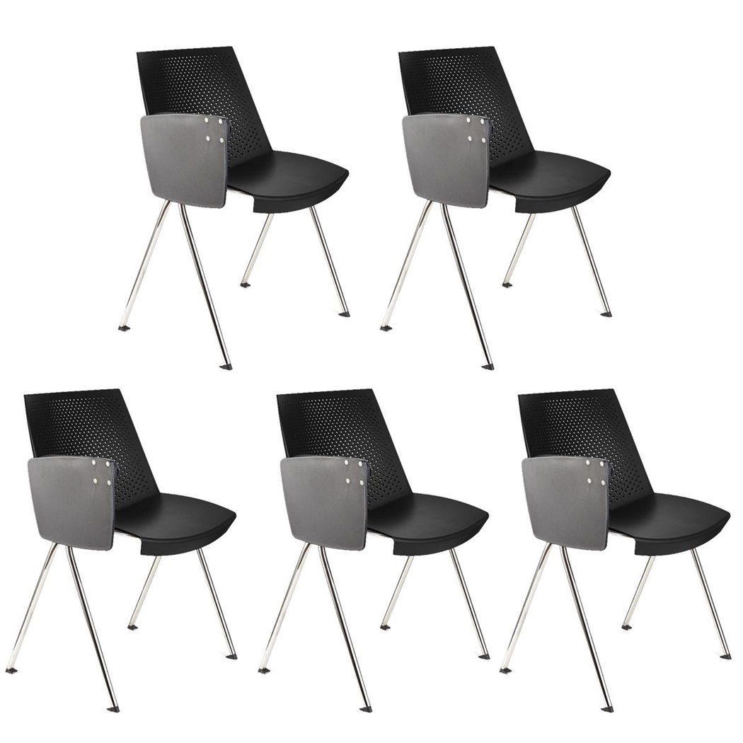 Lot de 5 Chaises visiteur ENZO AVEC TABLETTE, Commodes et Pratiques, Empilables, Noir