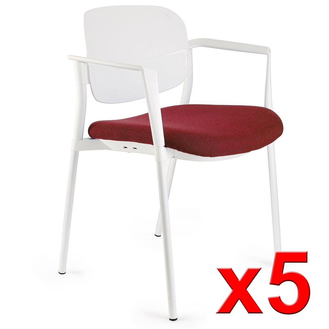 Lot de 5 chaises de réunion ERIC, Commodes et Pratiques, Empilables, Bordeaux