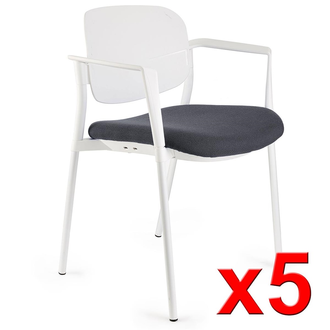 Lot de 5 chaises de réunion ERIC, Commodes et Pratiques, Empilables, Gris