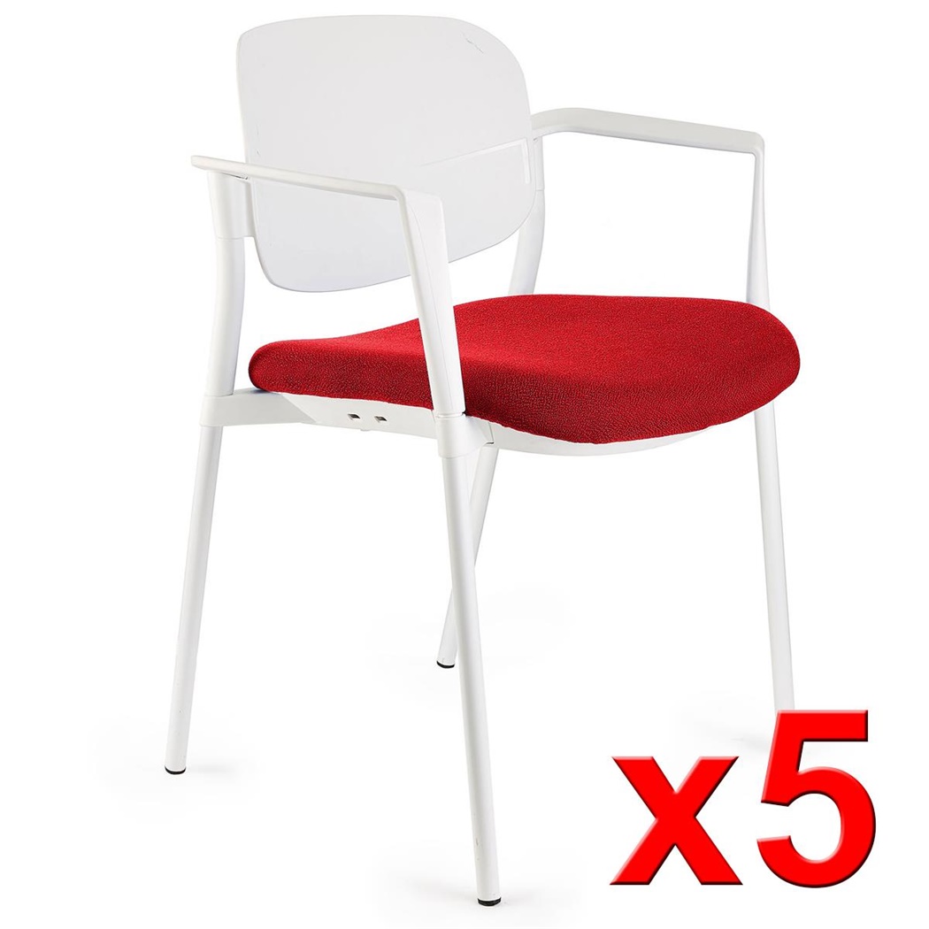 Lot de 5 chaises de réunion ERIC, Commodes et Pratiques, Empilables, Rouge