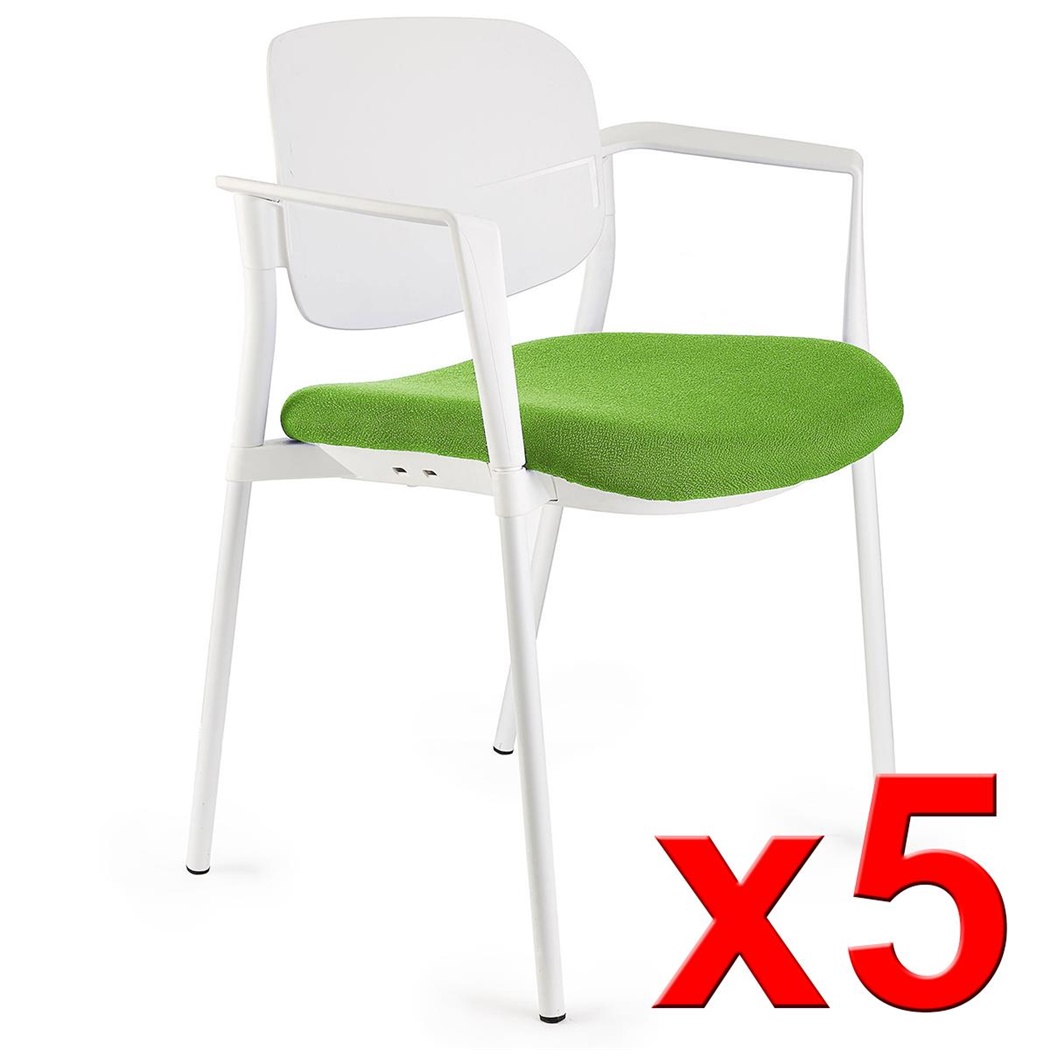 Lot de 5 chaises de réunion ERIC, Commodes et Pratiques, Empilables, Vert