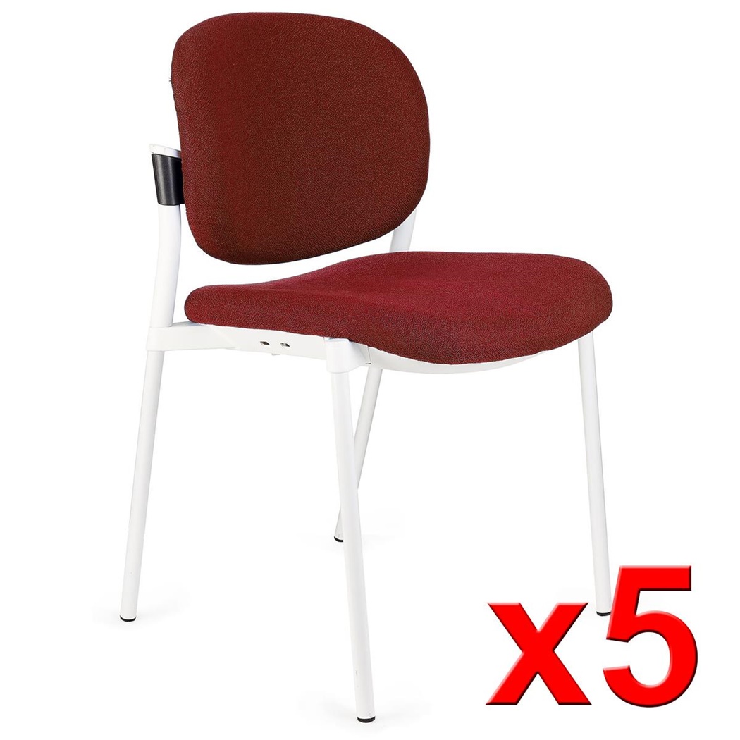 Lot de 5 chaises de réunion ERIC avec DOSSIER REMBOURRÉ, Commodes et Pratiques, Empilables, Bordeaux